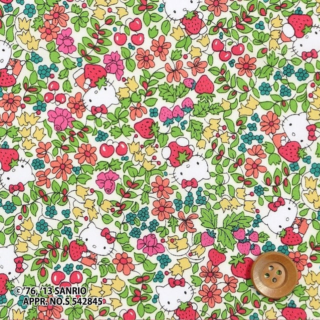hello kitty x liberty - season 2- strawberry field - pink and green - fat quarter