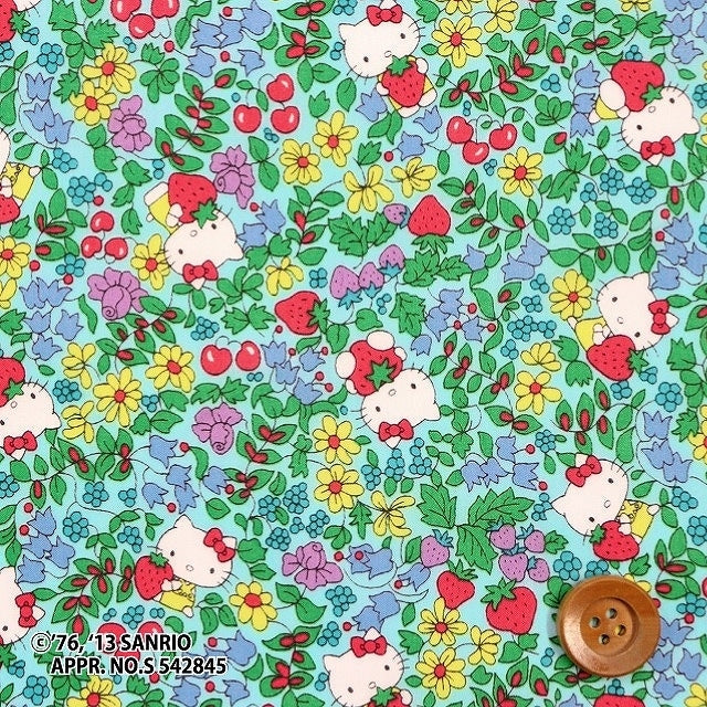 hello kitty x liberty art fabric 2011 - strawberry field -turquoise - fat quarter