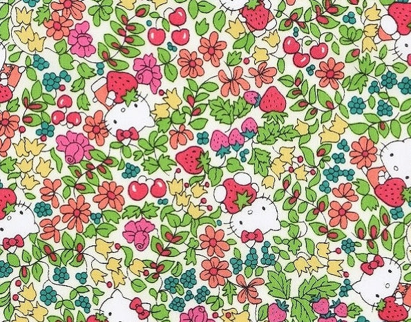 hello kitty x liberty - season 2- strawberry field - pink and green - fat quarter