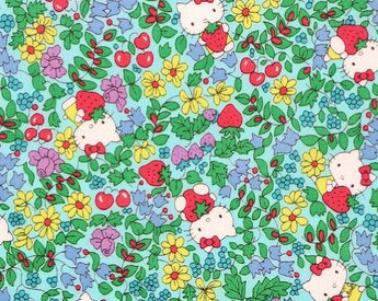 hello kitty x liberty art fabric 2011 - strawberry field -turquoise - fat quarter