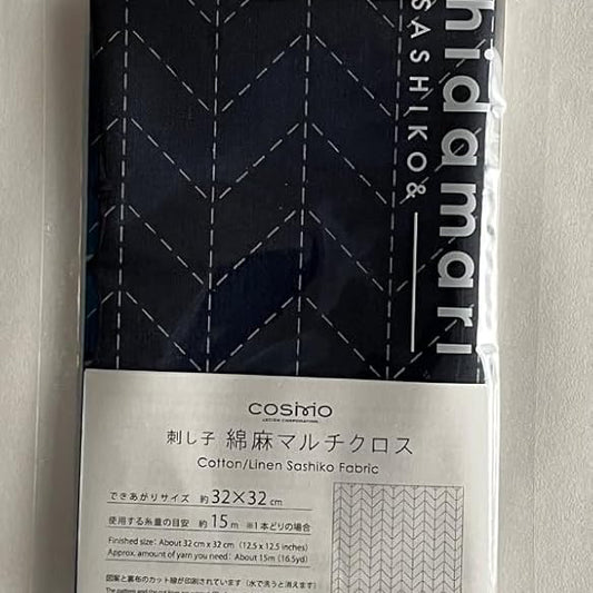 COSMO - Sashiko Cotton-Linen Multicross – Herringbone / Navy – No.98908-4