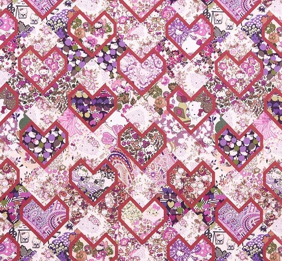 Liberty Japan -  Metre Sale -  Kitty 50th Anniversary Vol.2 - Bespoke J24F Hello Kitty Patchwork Hearts