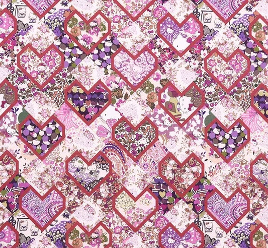 Liberty Japan -  Metre Sale -  Kitty 50th Anniversary Vol.2 - Bespoke J24F Hello Kitty Patchwork Hearts