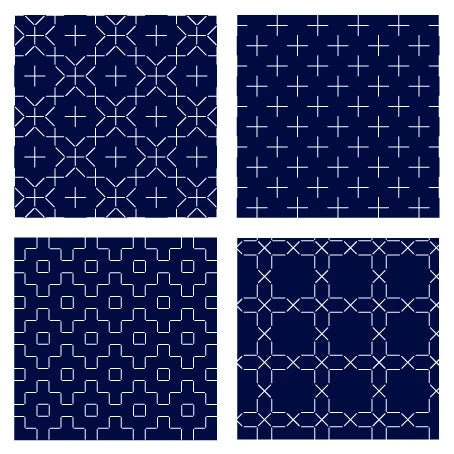 COSMO Sashiko Preprinted Coaster Fabric - Set D (4 Patterns) - Navy – No.98915