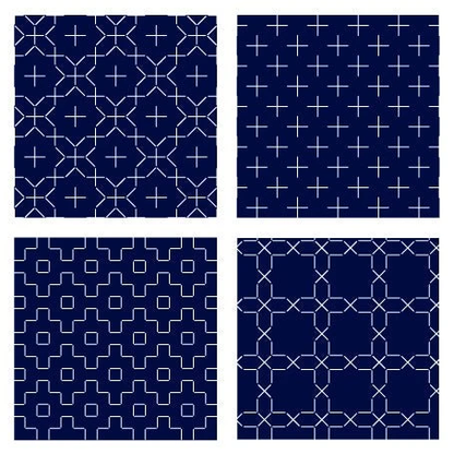 COSMO Sashiko Preprinted Coaster Fabric - Set D (4 Patterns) - Navy – No.98915