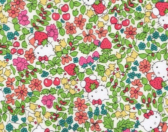 hello kitty x liberty - season 2- strawberry field - pink and green  - fat quarter